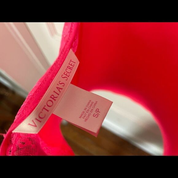 Victorias Secret Satin Lace Plunge Cross Back Slip Size S Hot Pink - Picture 6 of 6